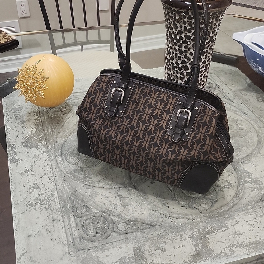 FOSSIL WOMEN'S LEATHER AND CANVAS SHOULDER BAG